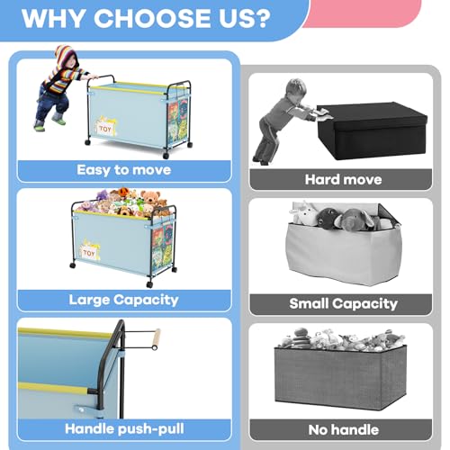 Extra Large Toy Box, 180L Toy Storage Organizer with Wheels, Metal & Oxford Cloth Toy Chest With Handle, Toy Box for Living Room Area, Nursery, Bedroom, Playroom, Toy Boxes for Boys, Girls, Kids - color: Light blue-1PCS