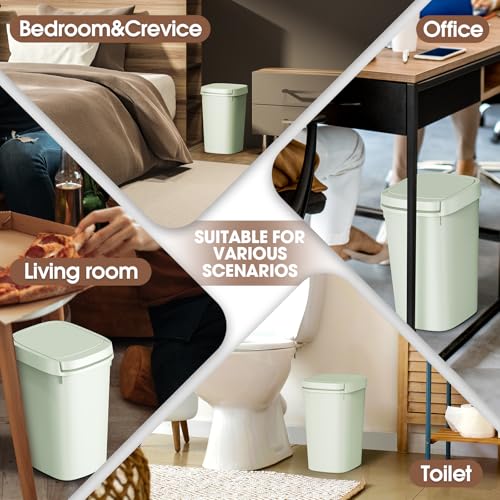 CEROELDA 3 Pack Bathroom Trash Can with Lid, 10L/2.6 Gal Small Garbage Can with Press Top Lid, Slim Plastic Waste Basket for Toilet, Office, Bedroom (Green) - color: 3 Pack-Green
