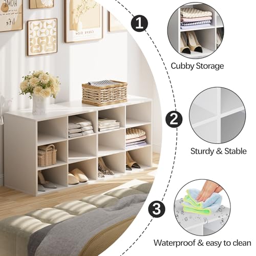 Garden 4 you Shoe Storage Bench, Cubby Shoe Rack with 12 Cubbies, 3-Tier Wood Shoe Rack Organizer, Shoe Organizer Cabinet for Entryway, Hallway, Closet and Garage, White - color: White, size: 12-cube 3-tier