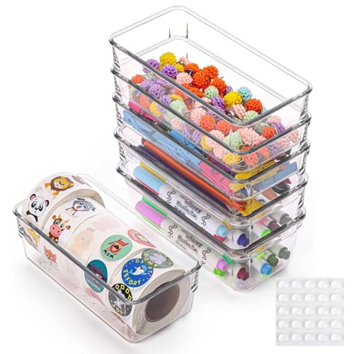 Ohlove 6Pcs Clear Plastic Drawer Organizers Tray 6" x 3" Storage Bins with 25Pcs Non-slip Pads for Makeup, Jewelries, Kitchen Utensils, Bathroom and Office - size: 6"x3"
