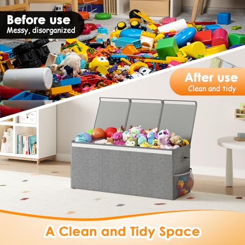 Extra Large Toy Box Chest with Lid, Kids Toy Storage Organizer for Boys Girls, Big Toy Bin Basket Extra Large Toy Storage Box for Living Room Playroom Nursery (40" x14" x16") - color: Gray