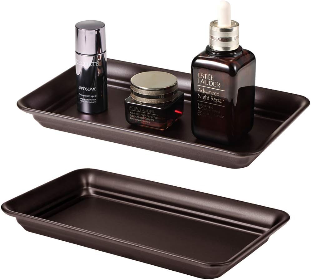 Vintage Farmhouse Decor Metal Vanity Tray(1 Pack),Countertop Guest Hand Towel Storage Organizer Tray Dispenser, Sturdy Holder for Perfume, Cosmetics, Jewelry, Makeup Bathroom Organizer (Bronze) - color: Bronze, size: 1 Pack (9.9" x 5.9" x 1.1")