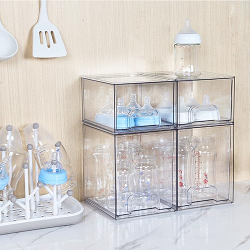 Vtopmart 7.6" H Clear Stackable Storage Drawers, 2 Pack Plastic Organizers Bins for Skincare, Cosmetics,Beauty Supplies,Ideal for Vanity, Bathroom,Kitchen Countertop,Cabinet Organization - style: 2pack High
