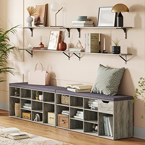 DINZI LVJ Long Wall Shelves, 39.4Inch Wall Mounted Shelves Set of 2, Easy-to-Install, Wall Storage Ledges with Sturdy Metal Brackets for Living Room, Bathroom, Bedroom, Kitchen, Grey Wash - color: Grey Wash, size: 39.4 Inch