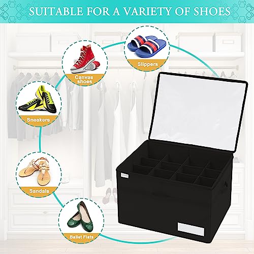 Luvhomee Shoe Storage Organizer, Fits 16 Pairs, Large Shoe Organizer Box for Closet, Clear Foldable Shoes Containers w/Bottom Support, Space Saving Shoe Cubby Storage Boxes w/Reinforced Handles, Black - color: Black, size: 21"L x 16½"W x 13"H