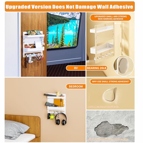 SUOXING Bedside Wall Organizer for Bedroom,Rv,Small Rooms,Nightstand and Bedside Wall Shelf for Earphone,Glasses,Remote Control,Phone Charging Shelf,Dorm Decor for College Girls and Teen Girl,White - color: White