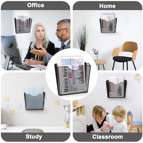 3 Pcs Vertical Wall Mount File Holder Metal Hanging Wall File Organizer Single Pocket Wall File Holder Letter Size Mail Holder Wall Decor Wall Mount Flyer Holder Hanging Magazine Rack for Office Home - size: 3 Pack