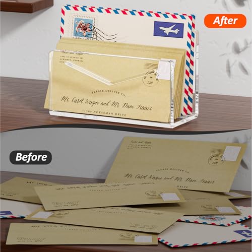 FUCDTEFC Acrylic Mail Holder, Clear Acrylic File Letter Organizer, Vertical Envelope Mail Holder for Desk, Lightweight Countertop Bill Holding Sorter Letter Invoice Stand for Home Office School - size: 1 Section Clear