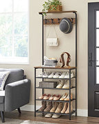 VASAGLE Hall Tree with Shoe Bench, Coat Rack Shoe Bench, 5-Tier Shoe Rack Different Heights, 5 Dual Hooks, Top Shelf, Entryway Organizer, Hallway Bedroom Dorm, Rustic Brown and Black UHSR412B01 - size: 26.8”W