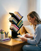 Godferyxin Tree Bookshelf with Liting,Small Bookshelf LED and Desktop Book Shelf Light for Office, Home or School Mini Bookcase for Wood Displaying Books, CDs, Magazines Wood Shelf Rack - color: 5tier-bookshelf Liting Black