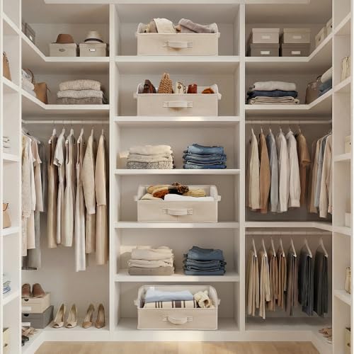 GRANNY SAYS Closet Shelf Baskets, Storage for Purses, Trapezoid Closet Storage Bins, Closet Organizers and Storage for Shelves, Clothes, Toys, Towels, Khaki, 3-Pack - color: Khaki, size: 16½"L x 11"W x 7¾"H