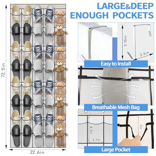 2 Pcs 80 Large over the Door Shoe Organizer Hanging Shoe Rack for Closet Holder Pure White Mesh Pockets Behind Door Hanger Nonslip, Each with 40 Pockets