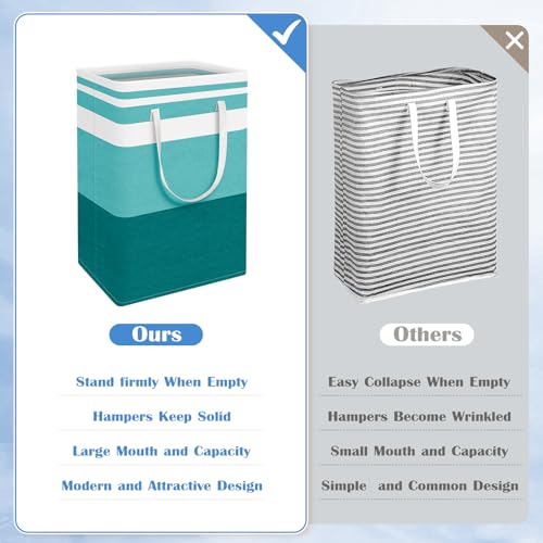 BlissTotes 3-Pack Laundry Basket, Freestanding＆Waterproof Laundry Hamper, Collapsible Tall Clothes Hamper with Easy Carry Handles for Clothes, Towels in the Family and Dorm,Gradient Green,125L - color: Green, size: 125L