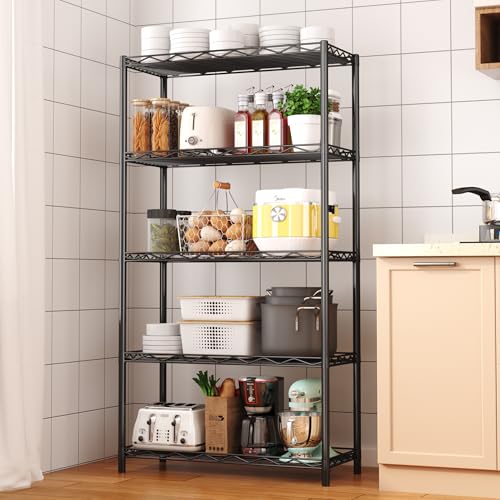 HOMEFORT 5-Tier Wire Shelving Unit, Extra Wide Metal Storage Rack, Free Standing Rack, Durable Organizer Perfect for Pantry Closet Kitchen Laundry Organization in Black, 29" W x 14" D x 61" H - color: Black, size: 5 Tiers-29”W