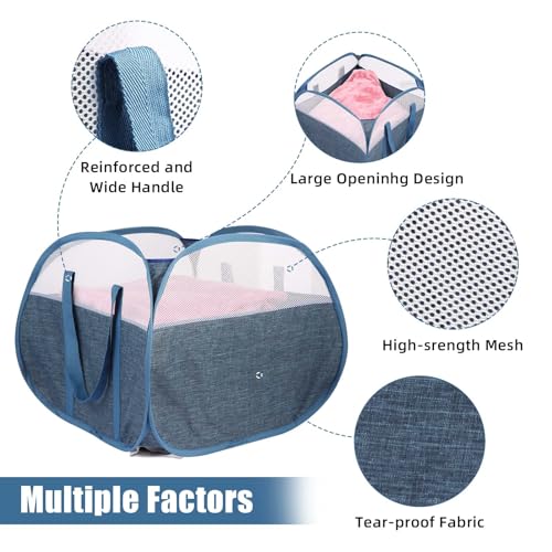 Collapsible Laundry Baskets, Tear Proof Pop Up Laundry Hamper with Large Capacity, Sturdy Foldable Laundry Basket, Easy to Carry Laundry Hamper for Home, Laundry Room, Bedroom, Dorm, Travel Blue - style: Square Blue