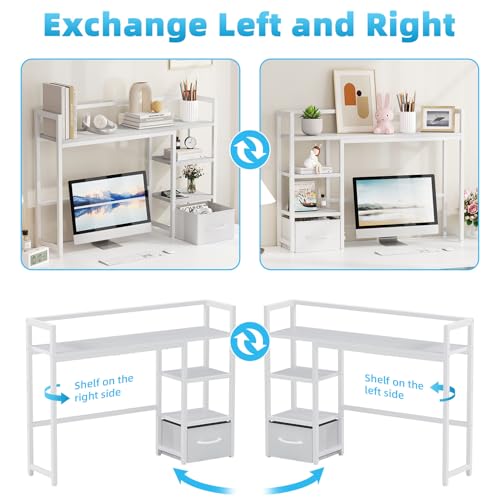 Marbrasse Desk Shelf with Drawer, 40" Desk Hutch for Computer Monitor, Desk Shelf for top of Desk, Wooden Desktop Bookshelf Storage Rack for Home Office Dorm - White - color: White