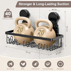 JOTPE Shower Caddy Suction Cup, Powerful Suction Storage Shelf Holds Up to 40 lbs, No Drilling Bathroom Organizer with Large Capacity, Removable & Reusable Shower Basket with Hooks, Rustproof, Black - size: Size: 1 x Medium