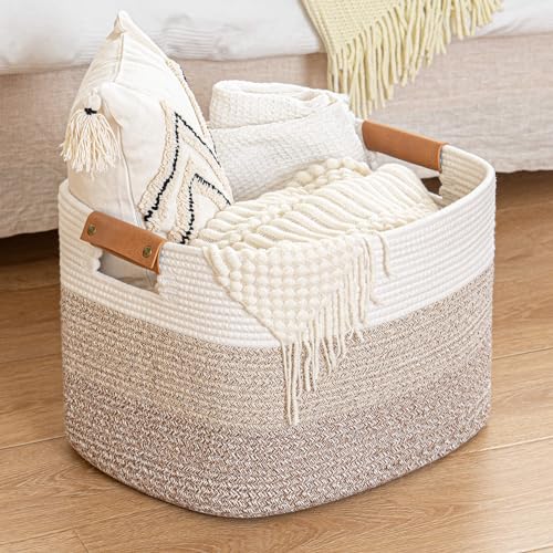 danpinera Rectangle Blanket Storage Basket, Large Blanket Basket Living Room, Nursery Nin for Toys, 50 L Large Woven Storage for Toy Organizing & Laundry, 18.11’’*14.17’’*11.81’’, Gradient Brown - color: Gradient Brown, size: 50L