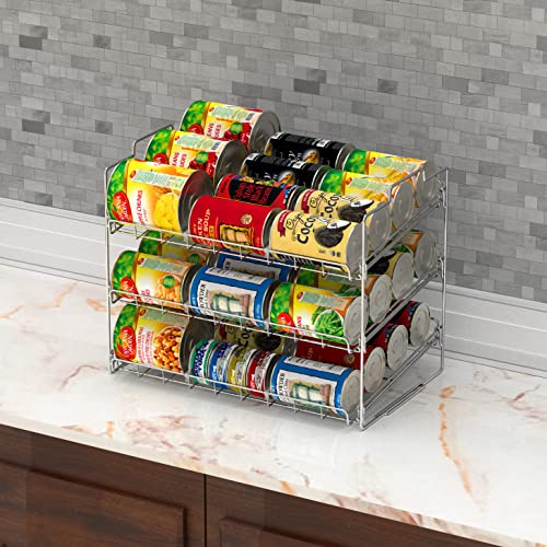 Deco Brothers Stackable Can Rack Organizer for Kitchen and Pantry, Holds Upto 36 Cans, Chrome Finish - color: Chrome