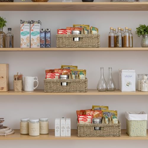 StorageWorks Pantry Baskets, Wicker Storage Baskets for Organizing, Shelves, Pantry Organizers and Storage, Seagrass, 15½"L x 11¾"W x 4 ¾"H - color: Natural (Seagrass), size: 15½"L x 11¾"W x 4 ¾"H