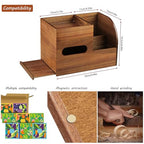 BIBELUN Wood Tissue Box Cover Square with Tray and Remote Holder,Multifunctional Tissues Cube Box Organizer/Shelf/Rack,Napkin Storage Box for Bathroom,Vanity Countertop,Nightstand,Office,Home Decor
