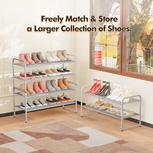 SUFAUY 2-Tier 33" Wide Shoe Rack, Closet Metal Wire, Stackable, Gray - color: Grey, size: 2 Tier