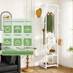 IBUYKE Coat Rack with Shelves, Freestanding Hall Tree with 3 Shelves and 8 Hooks, Industrial Clothes Stand for Entryway, Hallway, Bedroom, White UTMJ088W - color: White