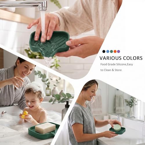 MicoYang Silicone Bathroom Soap Dishes with Drain Spout-Bathroom and Kitchen Sink Organizer,Sponge Holder,Dish Soap Tray,Perfect for Dispenser,Scrubber,Bottle,Cup on Sink or Counter-Green 4.9"×3.2" - color: Green, size: S(4.9"×3.2")