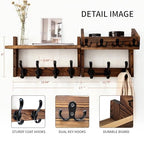 27" Wooden Wall Mounted Coat Rack with Shelf- 4-in-1 Entryway Organizer with 11 Hooks (7 Coat Hooks + 4 Key Hooks), Mail Holder & Display Shelf for Living Room, Bedroom (NOT Come Assembled)