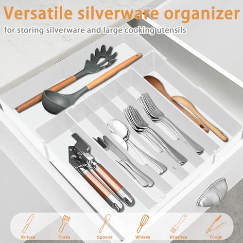 Homecor Silverware Drawer Organizer - Expandable Drawer Organizer for Kitchen, Utensil Holder BPA Free Flatware and Cutlery Tray for Spoons Forks Knives, Plastic Kitchen Organizer and Storage, White - color: White, size: Large(10.2-17.2'"W x 13.2-17.9"D)
