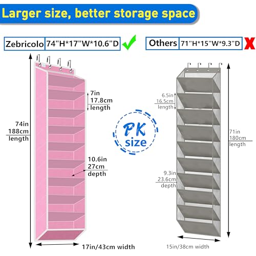 Over The Door Shoe Organizer, 70 Pounds Large Capacity, 20-30-Pair shoe organizer, Heavy Duty-Extra Deep Pockets ,Anti-Scratch Hooks & FSC-Certified Bamboo ,Engineered for Men’s Size 13 shoe,Pink - color: Pink