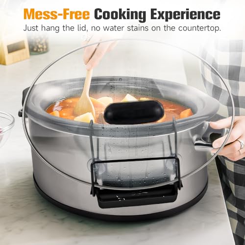SOPHICO Slow Cooker Lid Holder for Cooking, Hand Free Pot Lid Organizer, Stainless Steel Rack with Silicone Sink, Fits Most Slow Cookers, Keeps Countertop No Mess (Black, 2 Pack) - color: Black, 2 Pack
