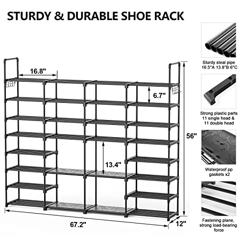 Mavivegue Extra Large Shoe Rack, 8 Tier 4 Rows 72-76 Pairs Big Tall Metal Shoe Shelf,Big Boot Rack Storage Organizer for Garage,Show Rack Shoe Holder Stand,Closet Rack Organizers and Storage - color: Black, size: 4 Row 8 Tier