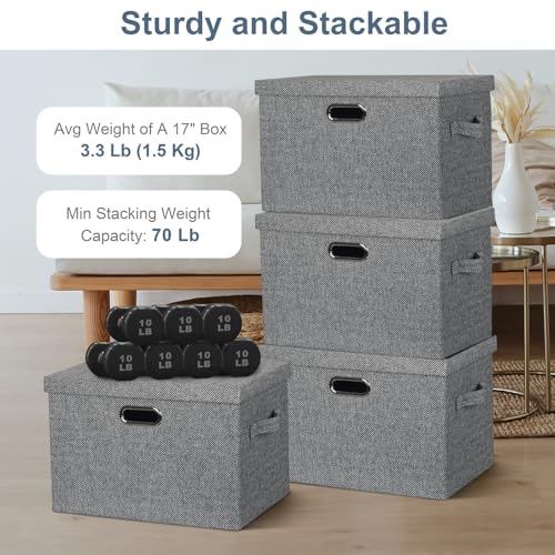 Graciadeco Large 17" 36 Quart Collapsible Stackable Storage Bins with Lids, 3 Packs Black and White Mix Linen Fabric Closet Boxes with Lids, Storage Cube Baskets Container Organizers (17x12x11) - color: Black and White Mix, size: Large -3 Pack