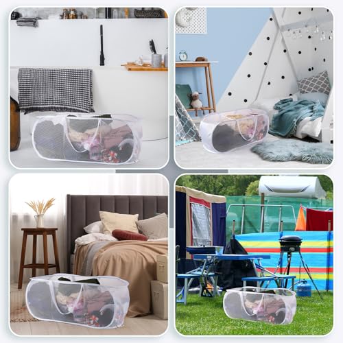 FACULX 2 Pack Collapsible Mesh Laundry Basket, 3 Compartments up Mesh Hamper with Handles, up Hamper for Laundry Room, Bathroom, Room, College Dorm or Travel (White) - color: white