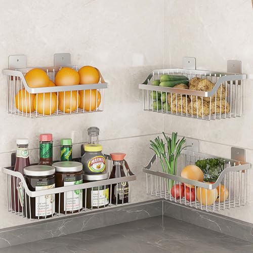 Wire Baskets, SUS304 Stainless Steel Storage Baskets, Durable Baskets for Storage Wall Mount, Hanging Wire Baskets Wall Mount Baskets for Kitchen, Bathroom, Closets - 4 Set - size: 11.8Inch 4PCS