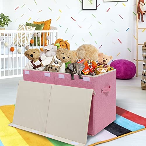 popoly Large Toy Box Chest Storage with Flip-Top Lid, Collapsible Kids Toy Storage Bin Boxes Container for Boys, Girls, Nursery, Playroom, 25"x13" x16" (Linen Pink) - color: Large Pink