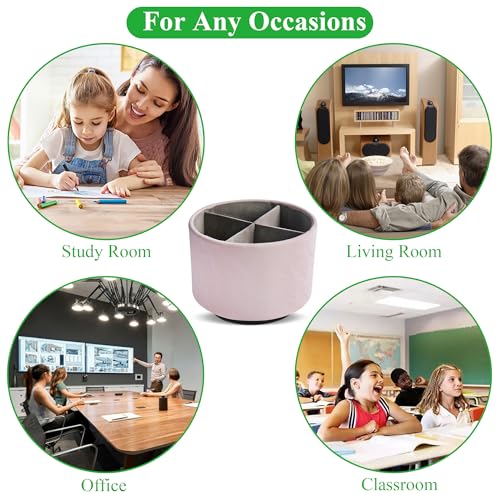 Hennaja Round Leather Art Supply Organizer,Remote Control Holder,360 Degree Spinning,Multi-Functional Pencil Holder,4 Compartments Desktop Stationary Organizer(1-Hill Pink) - color: 1-Hill Pink