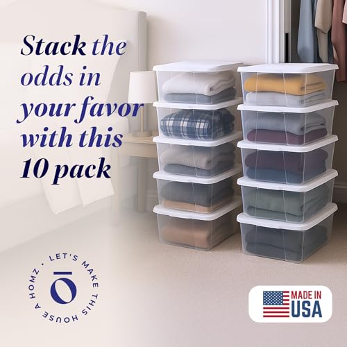 HOMZ 10-Pack Snaplock, Small Clear Plastic Storage Organizer Bins w/ Lids, 6 Quart, White - Stackable Container Boxes for Bedroom, Bathroom, Garage, and Office Organization - color: White Lid, size: 6 QT (10 Pack)