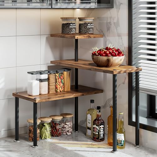 Countertop Organizer Organization 3 Tier Kitchen Corner Shelves Adjustable Spice Storage Rack for Bathroom Coffee Area Over Sink (Black) - color: Black