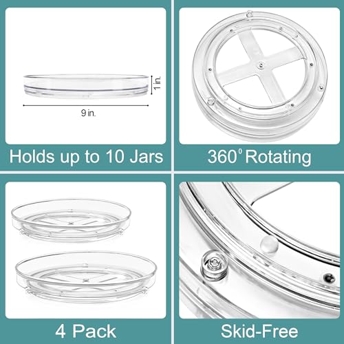 Sorbus 9 Inch Flat Clear Lazy Susan Organizer, Turntable Organizer for Spice Organization for Cabinet, Lazy Susan Turntable for Kitchen, Home, Office, Closet, Laundry Room Organization (4-Pack) - size: Flat 4 Pack