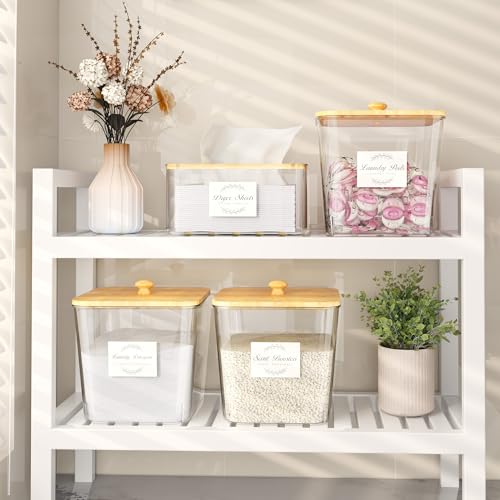 Vincona Laundry Room Organization and Storage, Laundry Pods Container and Dryer Sheet Holder with Bamboo Lids and Labels, Laundry Organizer with Scoops for Booster Beads, Powder, Pods, 3+1 Pack - size: 3+1 Pack