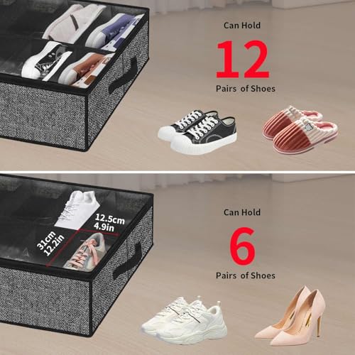 Onlyeasy Under Bed Shoe Storage Organizer with Sturdy Handles and Clear Window 1 Pack Fits 12 Pairs, Premium Foldable Underbed Shoes Container Box for Closet, Linen-like Black, MXAUBSB1P - color: Linen-like Black 1 Shoes (12 Cells)