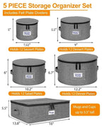 punemi China Storage Containers 5-Piece Set w/Hard Shell Sides & Bottom, Quilted Stackable Plate & Dish Storage Protectors, Adjustable Mug and Cup Storage Organizer for Moving and Dinnerware storage - style: StorageSet-China4pcs-Coffee1pcs