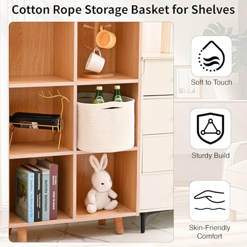 ICERZCZ Woven Cotton Rope Storage Basket for Organizing, Cute Decorative Baskets for Gifts Empty, Organizer Bins for Dog Toy, Baby Laundry, 15“×11”×9.5“, Off White - color: Off White, size: 15“(L)×11”(W)×9.5“(H)