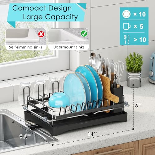 ANTOPY Dish Drying Rack in Sink, Expandable Rustproof Dish Rack for Kitchen Counter, Over The Sink Dish Drainer with Utensil Holder, Cup Rack, Drainboard, Space Saving Dish Dryer Rack for Inside Sink - style: In Sink (Medium)
