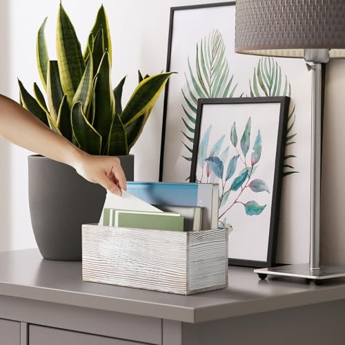 Mail Organizer countertop, Wood Mail Holder 2 Slots, Phone Box with Hidden Charging Port, White Wash Letter Holder, Desk Organizers & Accessories for Home Office Decor