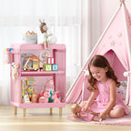 SYKIARIOL Kids Nightstand with Storage & Hooks, Cute Pink Bedside Table for Girls, Small Toddler Night Stand for Bedroom - color: Classic Pink