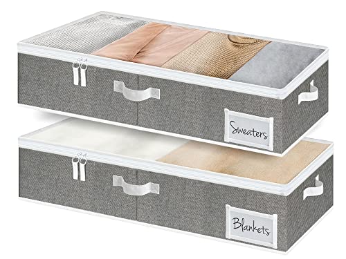 StorageWorks Large Under Bed Storage Containers with Handles and Label Holder, 2 Pack Ultra-thick Fabric Underbed Bins, Closet Organizer for Clothes, Blankets, Sweater - color: Gray, size: Large-without Wheels