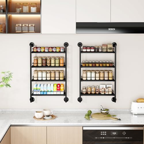 IBUYKE Spice Rack Wall Mount,4 Tier Hanging Seasoning Organizer, Spice Rack for Wall for up to 50 Jars,Spice Organization for Kitchen Cabinet,Living Room,Bathroom,Pantry,Black UTLJ016B - color: Black
